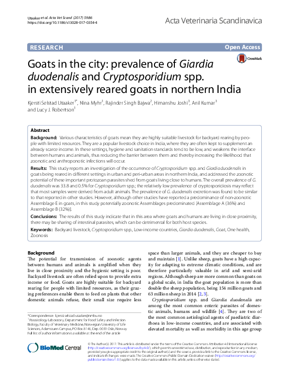 (PDF) Goats in the city: prevalence of Giardia duodenalis and ...