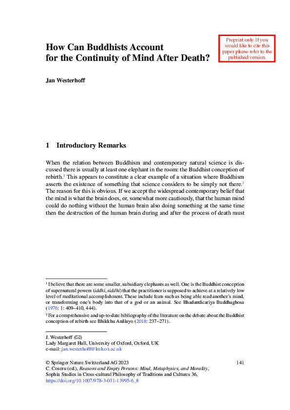 (PDF) How can Buddhists account for the continuity of mind after death?