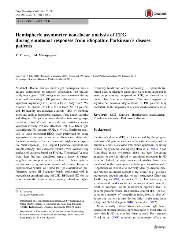 (PDF) Hemispheric asymmetry non-linear analysis of EEG during emotional ...