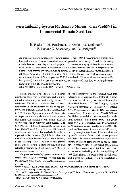 (PDF) Indexing system forTomato mosaic virus (ToMV) in commercial ...