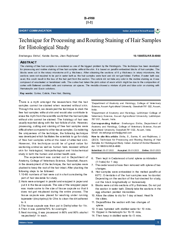 (PDF) Technique for Processing and Routing Staining of Hair Samples for ...