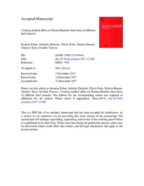  pdf cooking method effect on warner bratzler shear force of different