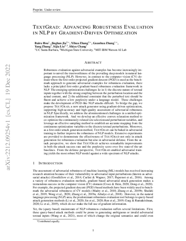 (PDF) TextGrad: Advancing Robustness Evaluation in NLP by Gradient ...