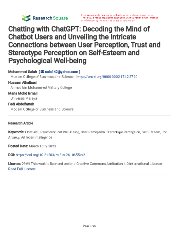 (PDF) Chatting with ChatGPT: Decoding the Mind of Chatbot Users and ...