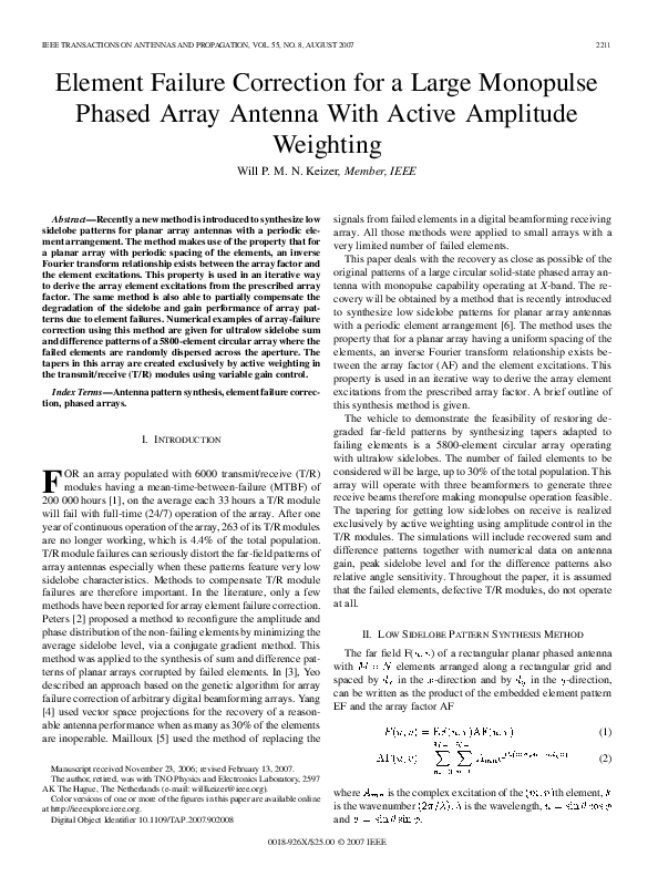(PDF) Element Failure Correction for a Large Monopulse Phased Array ...