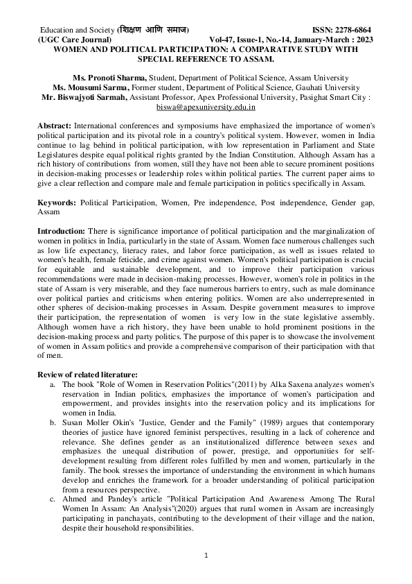 (PDF) WOMEN AND POLITICAL PARTICIPATION: A COMPARATIVE STUDY WITH ...