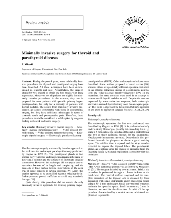 (PDF) Minimally invasive surgery for thyroid and parathyroid diseases