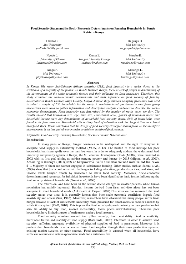 (PDF) Food Security Status and its Socio-Economic Determinants on ...