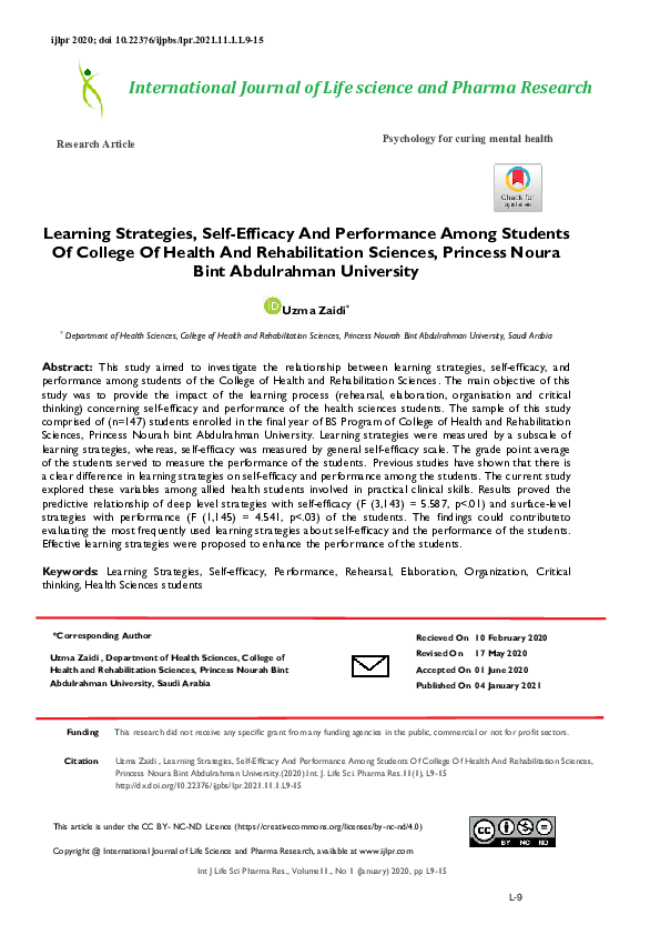 (PDF) Learning Strategies, Self-Efficacy And Performance Among Students ...