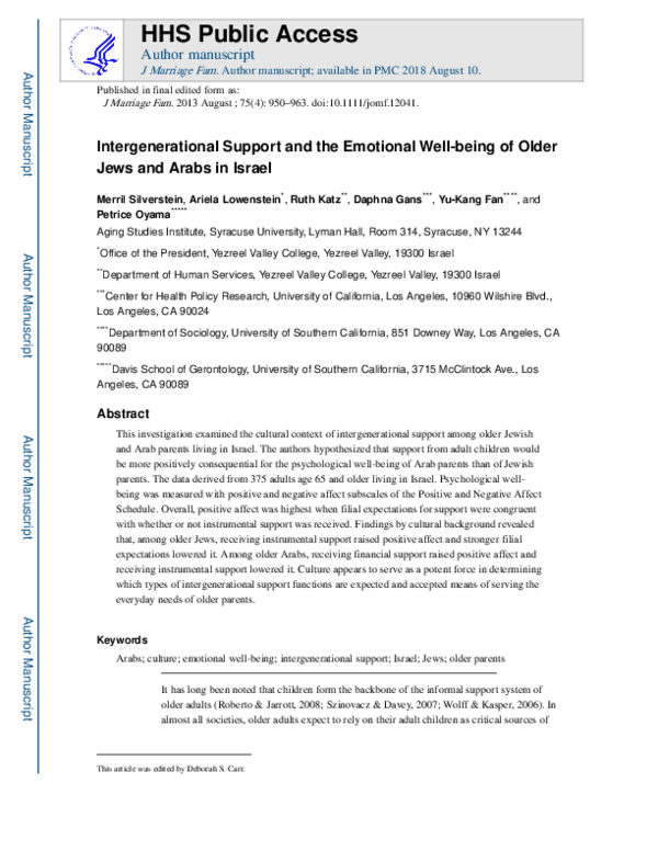 (PDF) Intergenerational Support and the Emotional Well-being of Older ...