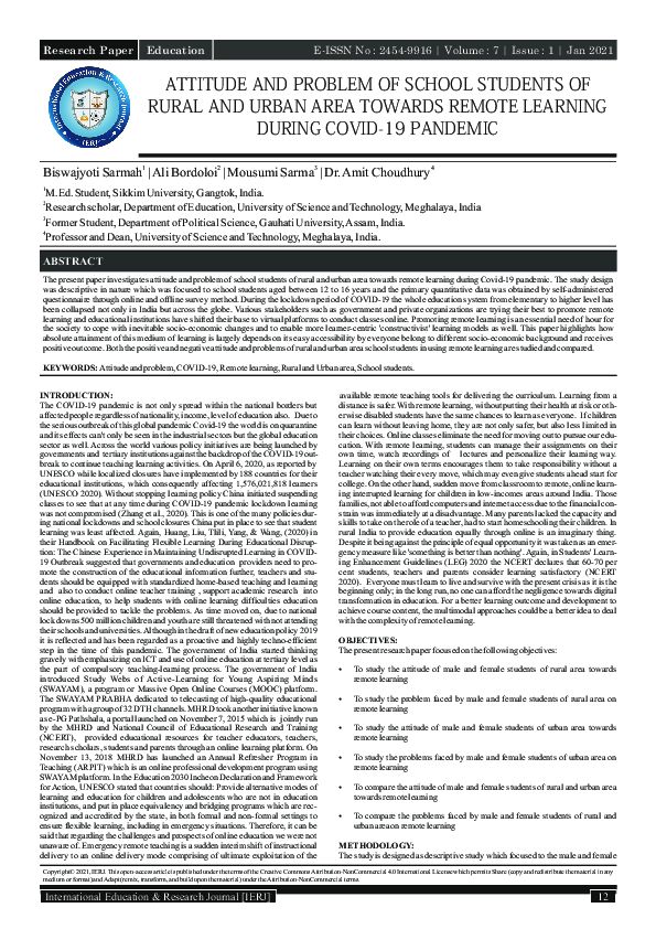 (PDF) ATTITUDE AND PROBLEM OF SCHOOL STUDENTS OF RURAL AND URBAN AREA ...