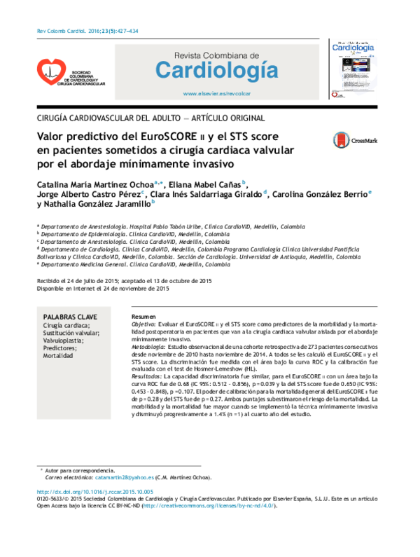 (PDF) Valor predictivo del EuroSCORE II y el STS score en pacientes ...
