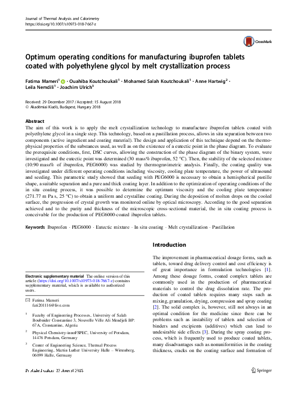 (PDF) Optimum operating conditions for manufacturing ibuprofen tablets ...
