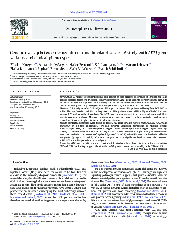 (PDF) Genetic overlap between schizophrenia and bipolar disorder: A ...
