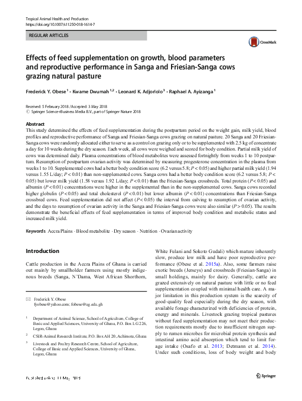 (PDF) Effects of feed supplementation on growth, blood parameters and ...