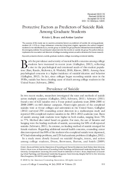 (PDF) Protective Factors as Predictors of Suicide Risk Among Graduate ...