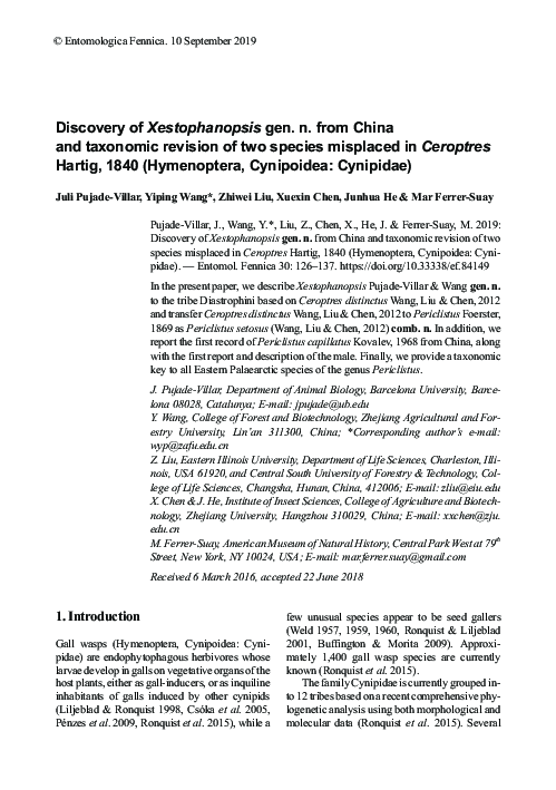 (PDF) Discovery of Xestophanopsis gen. n. from China and taxonomic ...