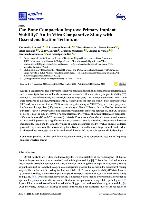 (PDF) Can Bone Compaction Improve Primary Implant Stability? An In ...