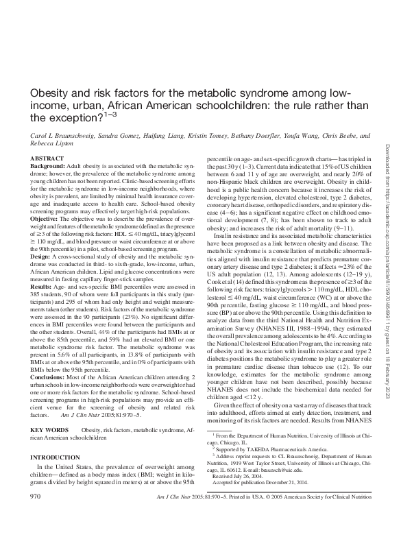 (PDF) Obesity and risk factors for the metabolic syndrome among low ...