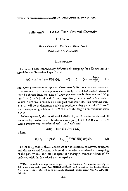 (PDF) Sufficiency in linear time optimal control