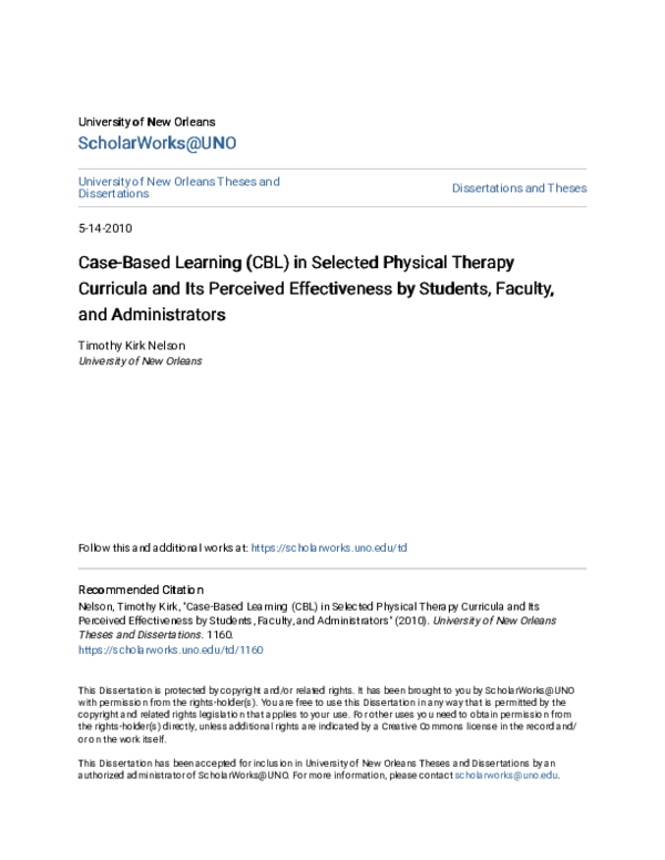 (PDF) Case-Based Learning (CBL) in Selected Physical Therapy Curricula ...