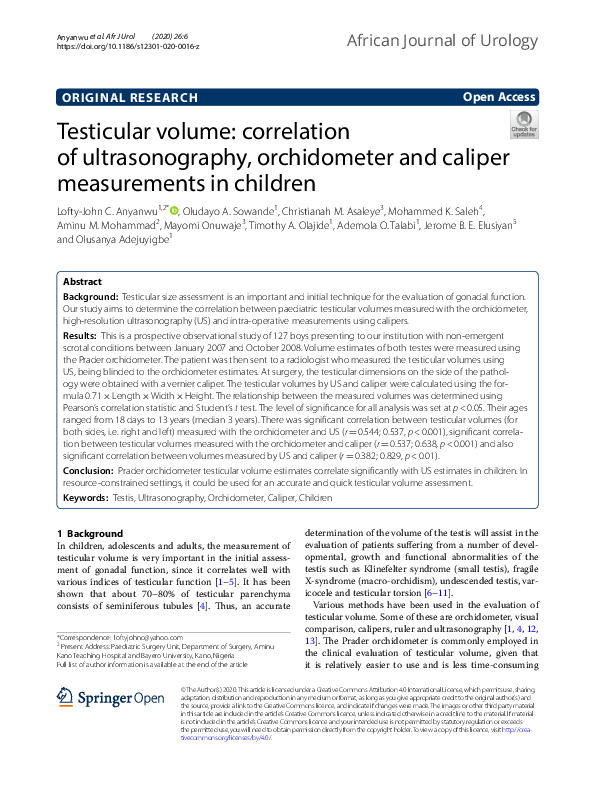 (PDF) Testicular volume: correlation of ultrasonography, orchidometer ...