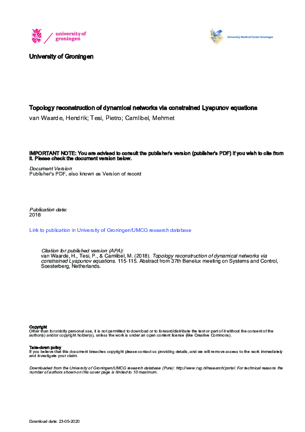 PDF) Topology Reconstruction of Dynamical Networks via Constrained