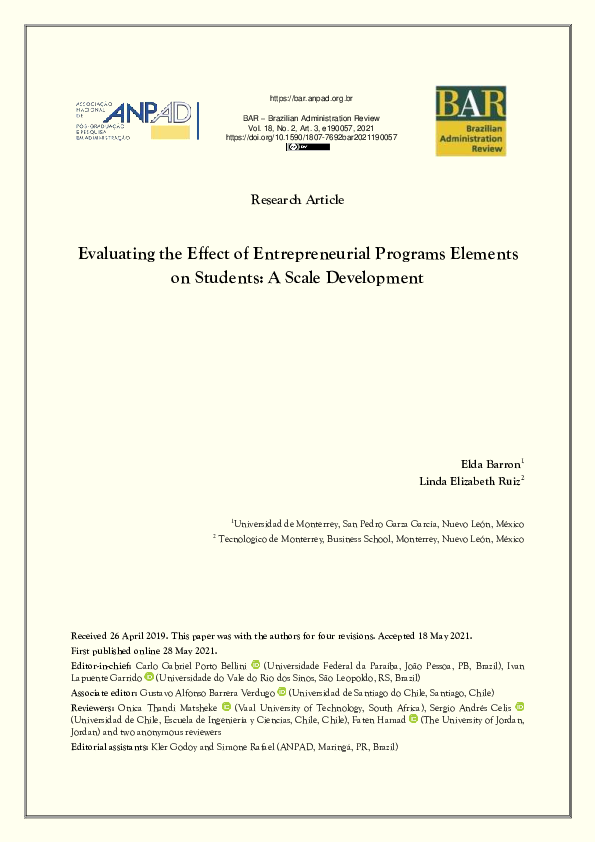 (PDF) Evaluating the Effect of Entrepreneurial Programs Elements on ...