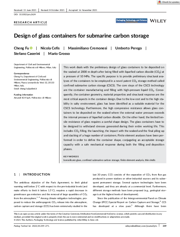 (PDF) Design of glass containers for submarine carbon storage