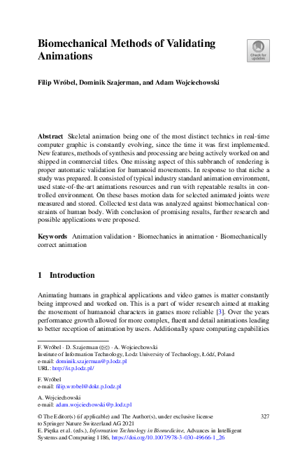 (PDF) Biomechanical Methods of Validating Animations