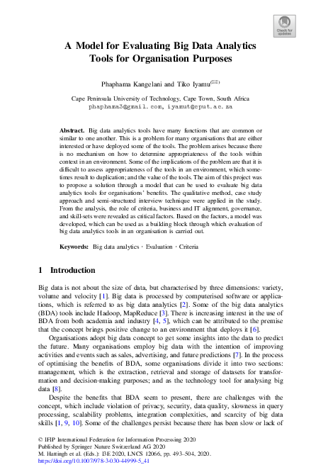 (PDF) A Model for Evaluating Big Data Analytics Tools for Organisation ...