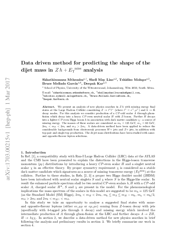 (PDF) Data driven method for predicting the shape of the dijet mass in ...