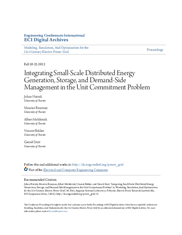 (PDF) Integrating Small-Scale Distributed Energy Generation, Storage ...