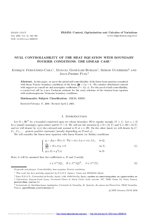 (PDF) Null controllability of the heat equation with boundary Fourier ...