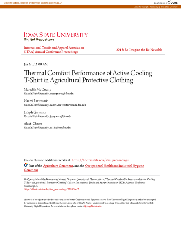 (PDF) Thermal Comfort Performance of Active Cooling T-Shirt in ...