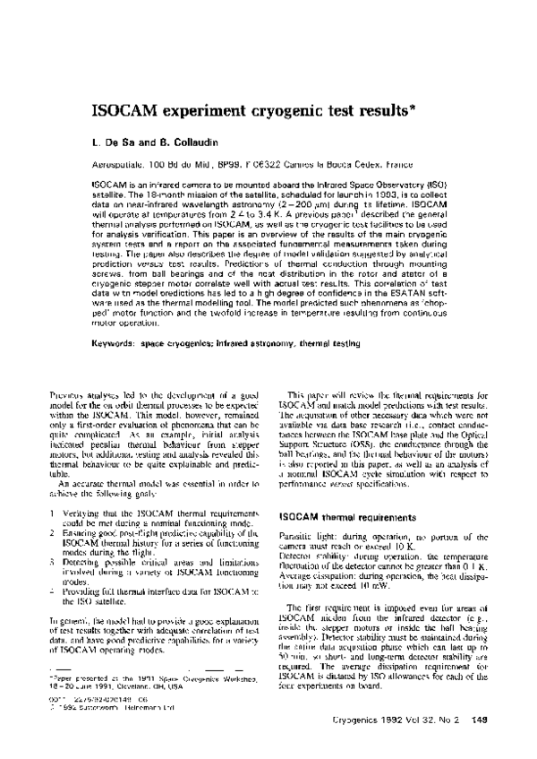 (PDF) ISOCAM experiment cryogenic test results