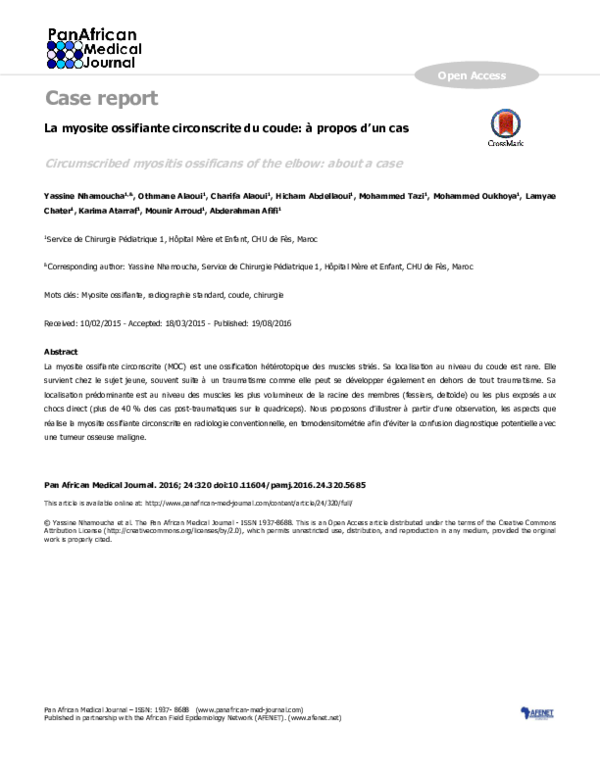 (PDF) La myosite ossifiante circonscrite du coude: à propos d’un cas