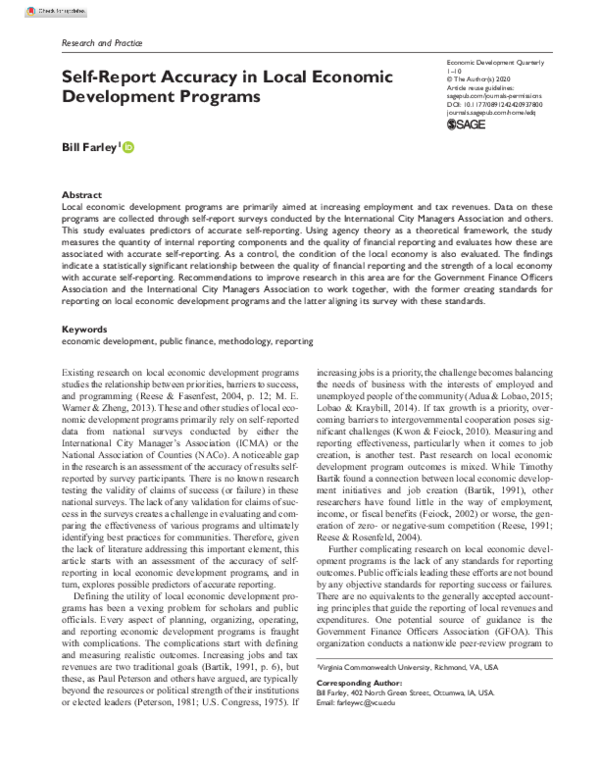 (PDF) Self-Report Accuracy in Local Economic Development Programs