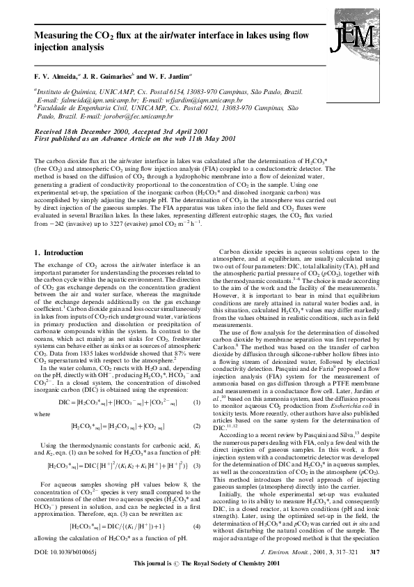 (PDF) Measuring the CO2 flux at the air/water interface in lakes using ...