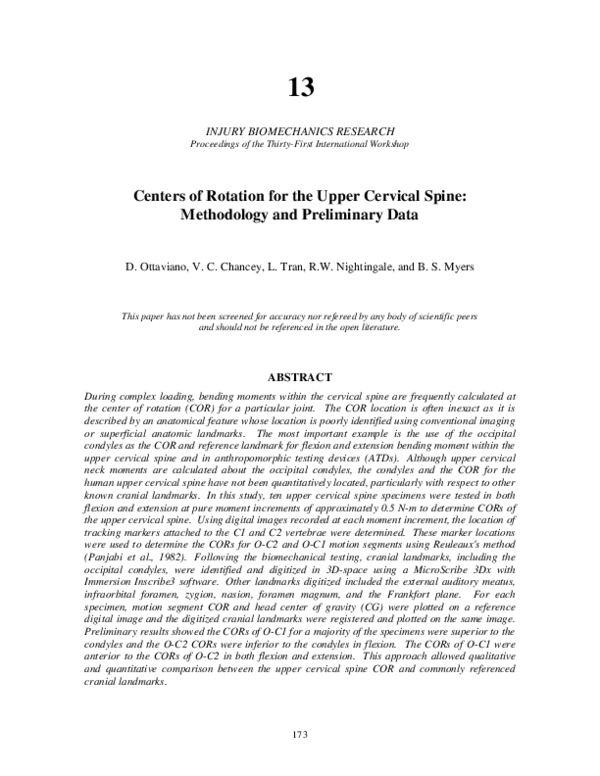 (PDF) Centers of rotation for the upper cervical spine: methodology and ...