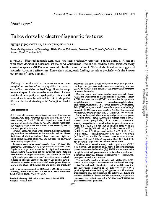 (PDF) Tabes dorsalis electrodiagnostic features Francis Walker