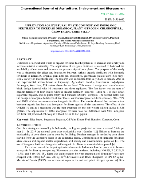 (PDF) Application Agricultural Waste Compost and Inorganic Fertilizer ...
