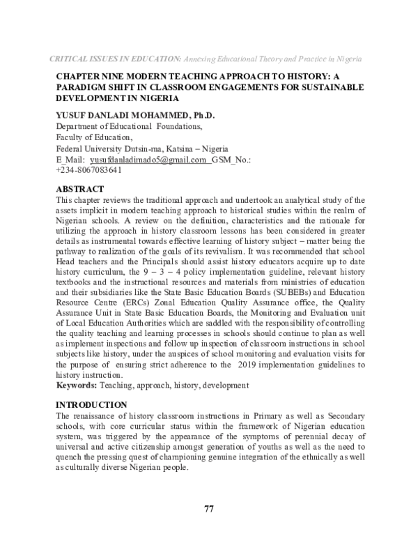 (PDF) MODERN TEACHING APPROACH TO HISTORY: A PARADIGM SHIFT IN ...