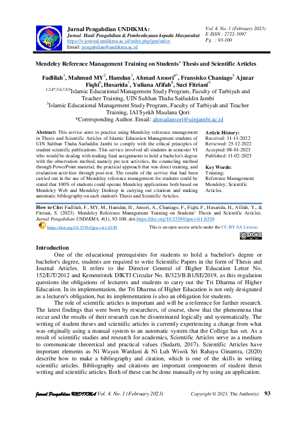 (PDF) Mendeley Reference Management Training on Students’ Thesis and ...