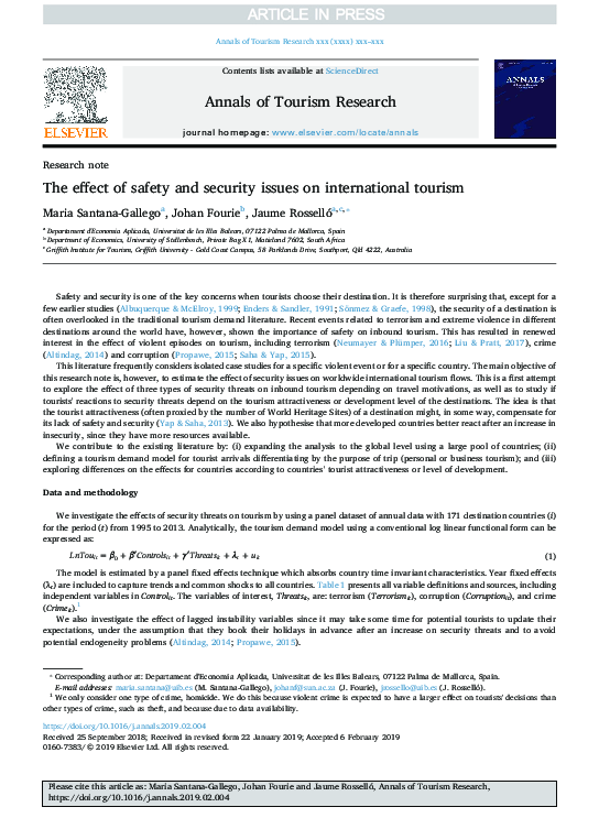 (PDF) The effect of safety and security issues on international tourism Johan Fourie