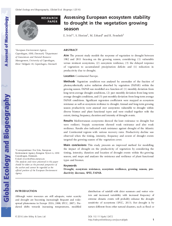 (PDF) Assessing European ecosystem stability to drought in the ...