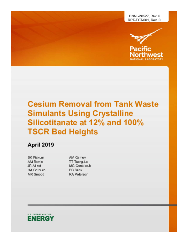 (PDF) Cesium Removal from Tank Waste Simulants Using Crystalline ...