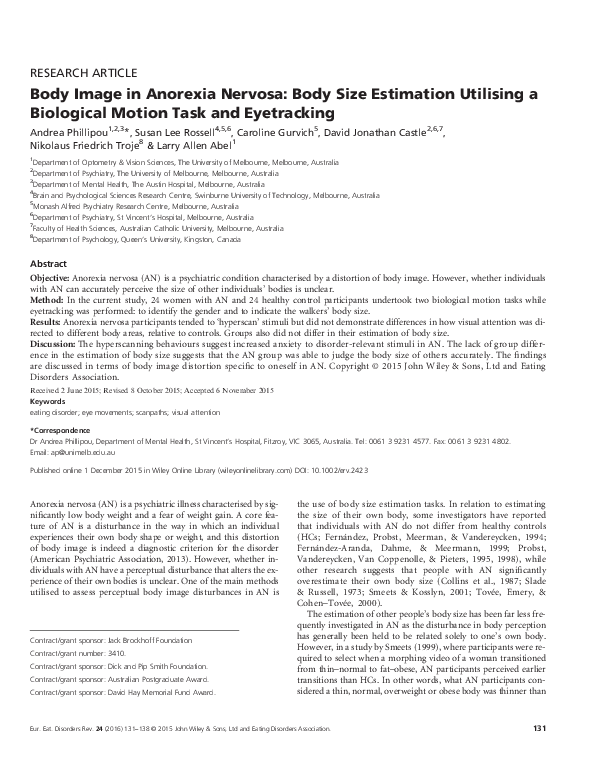 (PDF) Body Image in Anorexia Nervosa: Body Size Estimation Utilising a ...