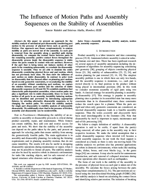 (PDF) The Influence of Motion Paths and Assembly Sequences on the ...