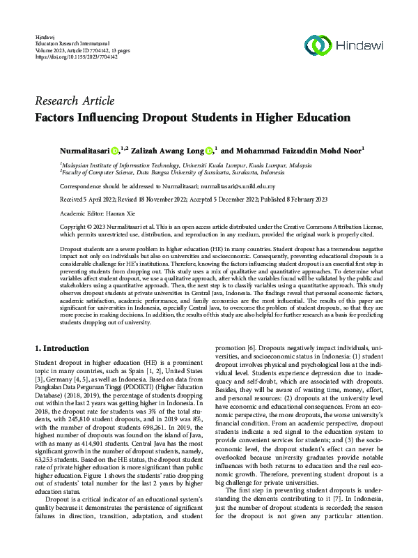 (PDF) Factors Influencing Dropout Students in Higher Education